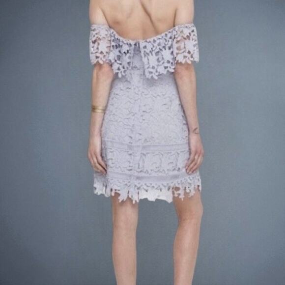 ASTR Lilac Lace Crochet Mini Dress Large Off Shoulder Cocktail Party Summer Glam - Picture 8 of 12